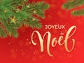 French Merry Christmas greeting card Joyeux Noel decoration red background Royalty Free Stock Photo