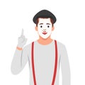 French mime icon, A mime shows a full length pantomime pointing his finger up