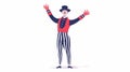 The French mime performs a pantomime while wearing gloves. A comic mimic actor and street performer in the silent dumb