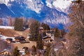 French mountain landscape many chalets over Alps at winter Royalty Free Stock Photo