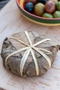 French mountains cheese banon made in Alpes-de-haute-provence wrapped in chestnut leaves from unpasteurised goat mil