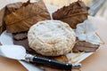 French mountains cheese banon wrapped in chestnut leaves made in Provence from unpasteurised goat milk