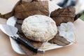 French mountains cheese banon wrapped in chestnut leaves made in Provence from unpasteurised goat milk