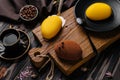 French mousse cakes with cup of coffee Royalty Free Stock Photo