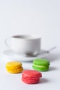 French multicolored cakes macarons in the foregroun