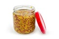 French mustard in glass jar with open lid Royalty Free Stock Photo