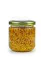 French mustard Moutarde de Dijon in glass jare isolated on the white Royalty Free Stock Photo