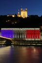 French national colors on the courthouse in Lyon