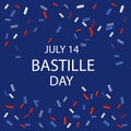 French National Day. 14 july. Happy Bastille Day! Flat banner in colors of the national flag of France for card and poster. Vector Royalty Free Stock Photo