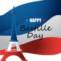French National Day. 14 july. Happy Bastille Day! Flat banner in colors of the national flag of France for card and poster. Vector Royalty Free Stock Photo