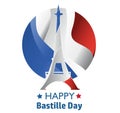 French National Day. 14 july. Happy Bastille Day! Flat banner in colors of the national flag of France for card and poster. Vector Royalty Free Stock Photo