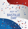 French National Day. 14 july. Happy Bastille Day! Flat banner in colors of the national flag of France for card and poster. Vector Royalty Free Stock Photo