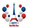 French National Day. 14 july. Happy Bastille Day! Flat banner in colors of the national flag of France for card and poster. Vector Royalty Free Stock Photo