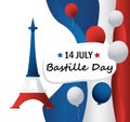 French National Day. 14 july. Happy Bastille Day! Flat banner in colors of the national flag of France for card and poster. Vector Royalty Free Stock Photo