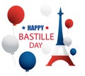 French National Day. 14 july. Happy Bastille Day! Flat banner in colors of the national flag of France for card and poster. Vector Royalty Free Stock Photo