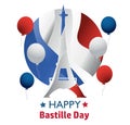 French National Day. 14 july. Happy Bastille Day! Flat banner in colors of the national flag of France for card and poster. Vector Royalty Free Stock Photo