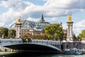 French National Flag on The Grand Palais on the bank of Seina River in Paris, currently the largest existing ironwork and glass