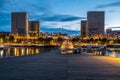 The french national library BNF Francois Mitterand by night from the passerelle Simone de Beauvoir Royalty Free Stock Photo