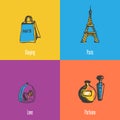 French National Symbols Vector Icons Set