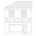 French old Building Facade Coloring page. Two-story front view with large windows. European architecture
