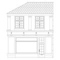 French old Building Facade Coloring page. Two-story front view with large windows. European architecture