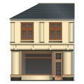 French old Building Facade in realistic style. Two-story front view with large windows. European architecture