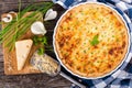 French onion cheese quiche, view from above