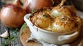 French Onion Soup in Ceramic Bowl