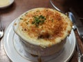 French onion soup cheese appetizer Royalty Free Stock Photo