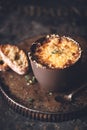 French Onion Soup with Gratined Cheese, Winter Food.