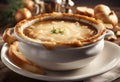 French onion soup on the table close-up