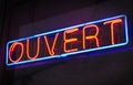 French open neon light sign glowing ouvert business advertising