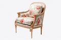 French Opulence: Louis XVI Armchair with Floral Upholstery on White Background