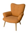 French orange wingback armchair with wooden legs isolated on white background including clipping path