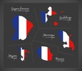 French overseas departments map with French national flag illustration