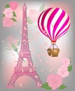 French Paris background with Eiffel Tower and air balloons