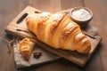 French pastry allure croissant bread presented on a wooden plate