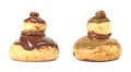 French pastry `religieuse` with chocolate or coffee