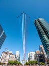 French patrol above la Defense business disctric for the french national day