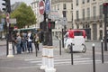 French people biking bicycle rickshaw waiting travelers use service tour around paris city Royalty Free Stock Photo