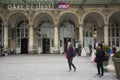 French people and foreigner travelers walking in and out at Gare de Paris-Est or Paris Gare de l`est railway station Royalty Free Stock Photo