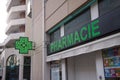 French pharmacy drug store with neon green signage - Pharmacie Royalty Free Stock Photo