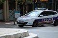 French Police Car Driving Fast in The City Center of Menton Fran