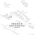 French Polynesia, gray political map with capital Papeete, on Tahiti