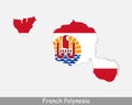 French Polynesia Map Flag. Map of French Polynesia with flag isolated on white background. Overseas country and collectivity of Fr