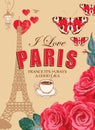 Paris Banner With Eiffel Tower, Roses And A Cap