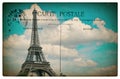 French Postcard From Paris With Landmark Eiffel Tower And Blue S