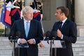 Paris, FRANCE - 22th august 2019 : Boris Johson with Emmanuel Macron at ElysÃÂ©e Palace Royalty Free Stock Photo