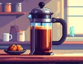French Press Coffee Maker Brewing Hot Coffee in Kitchen Royalty Free Stock Photo