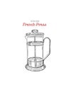French-press. coffee maker hand draw vector. Royalty Free Stock Photo